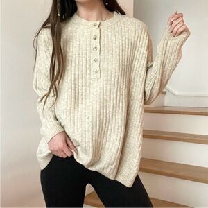 Zara Oversized Ribbed Knit Cream Beige Wool Blend Sweater Small tan henley